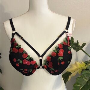 Victoria’s Secret Cherry Embroidered Black Bra (34DDD)